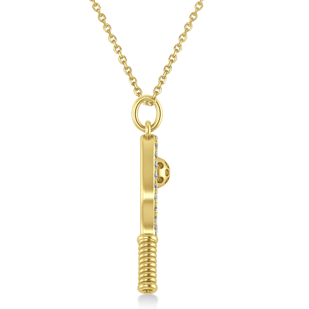Diamond Pickleball Paddle Pendant Necklace 14k Yellow Gold (0.50ct)