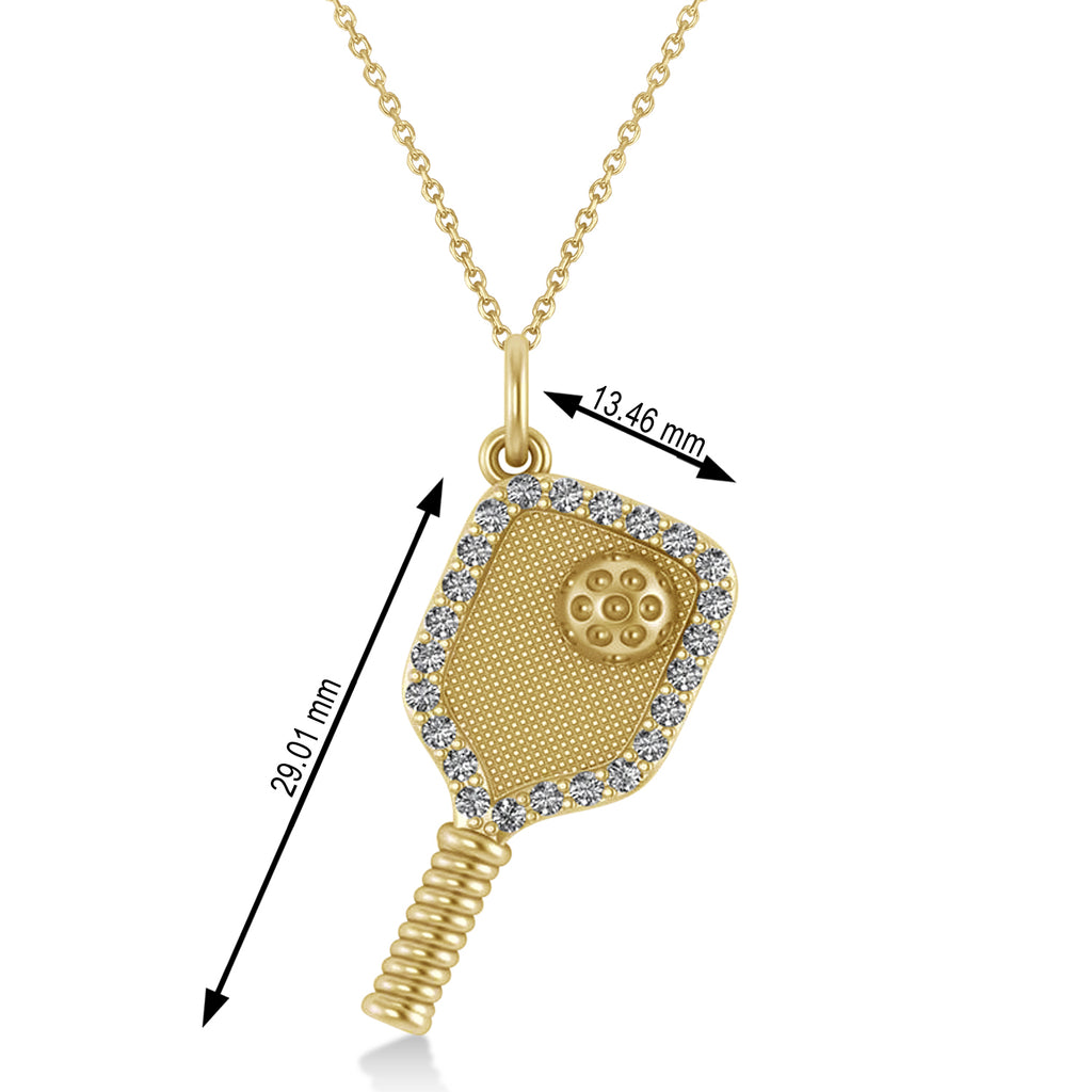Diamond Pickleball Paddle Pendant Necklace 14k Yellow Gold (0.50ct)