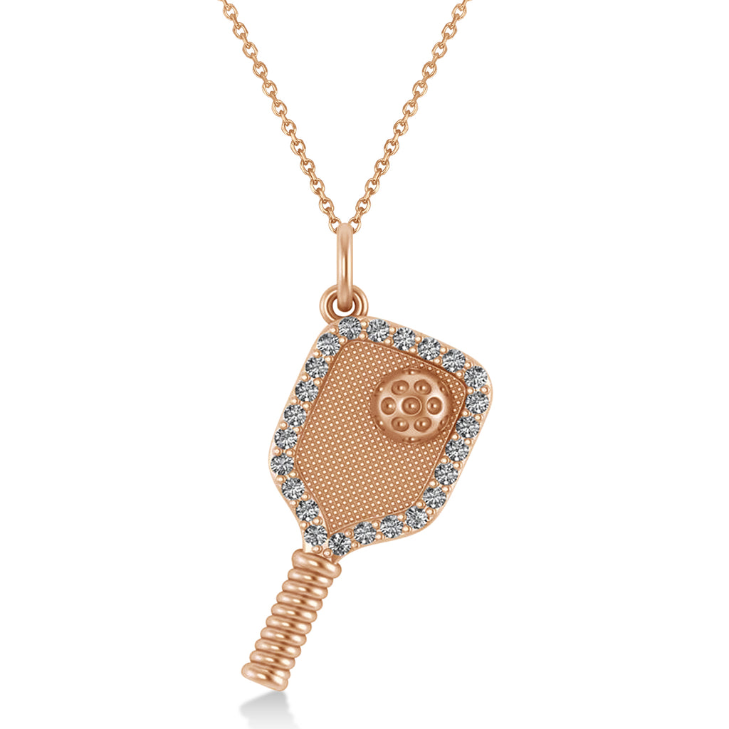 Diamond Pickleball Paddle Pendant Necklace 18k Rose Gold (0.50ct)