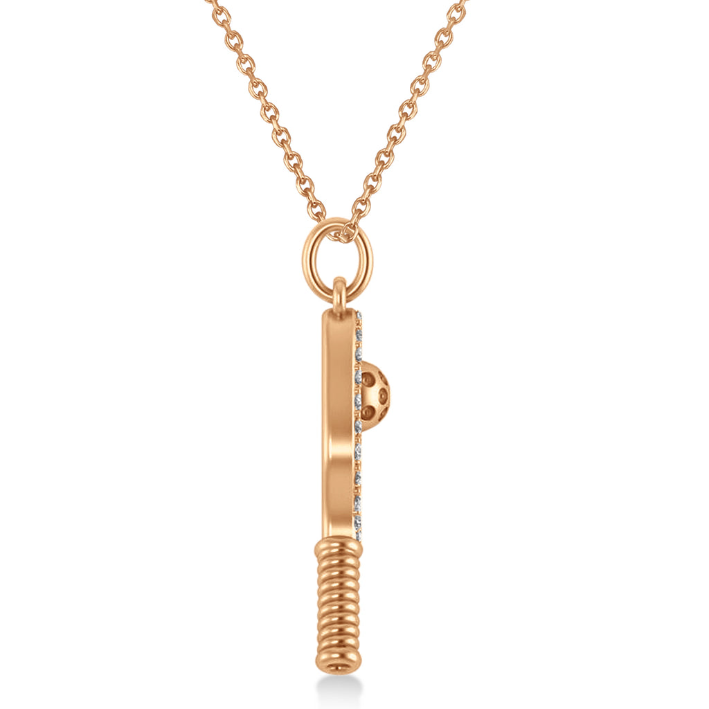 Diamond Pickleball Paddle Pendant Necklace 18k Rose Gold (0.50ct)