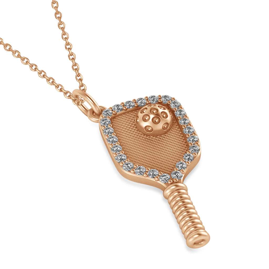 Diamond Pickleball Paddle Pendant Necklace 18k Rose Gold (0.50ct)