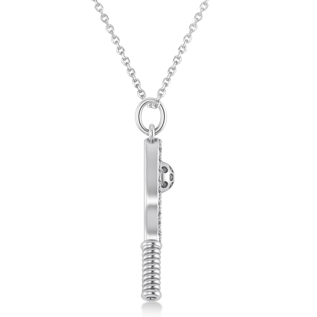 Diamond Pickleball Paddle Pendant Necklace 18k White Gold (0.50ct)