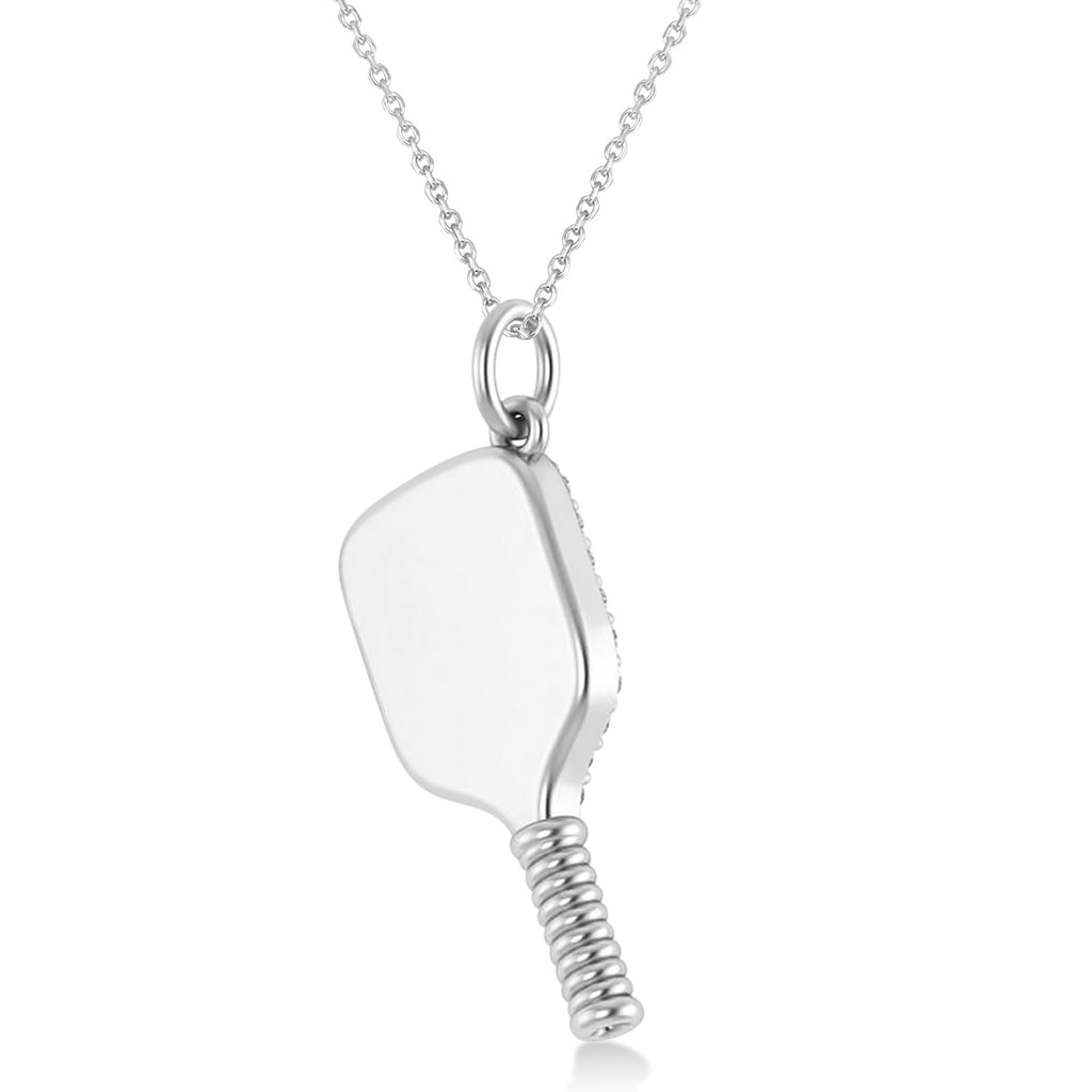 Diamond Pickleball Paddle Pendant Necklace 18k White Gold (0.50ct)