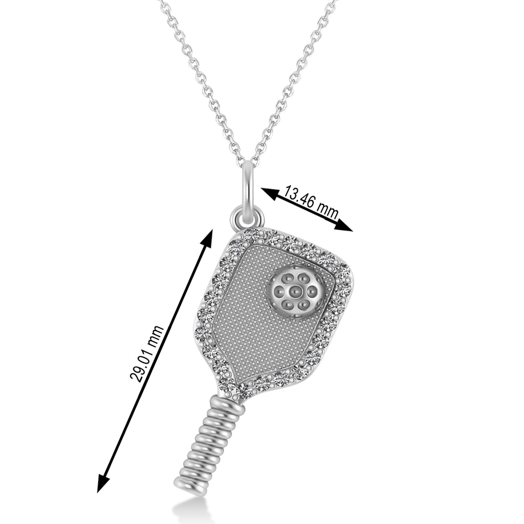 Diamond Pickleball Paddle Pendant Necklace 18k White Gold (0.50ct)
