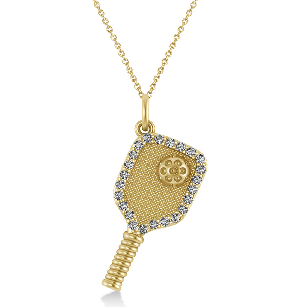 Diamond Pickleball Paddle Pendant Necklace 18k Yellow Gold (0.50ct)