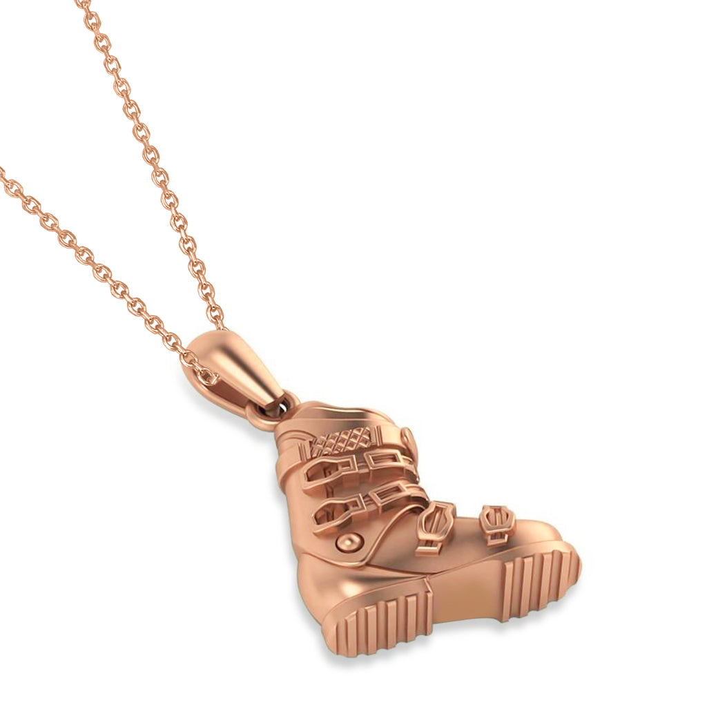 Ski Boot Charm Pendant Necklace 14K Rose Gold
