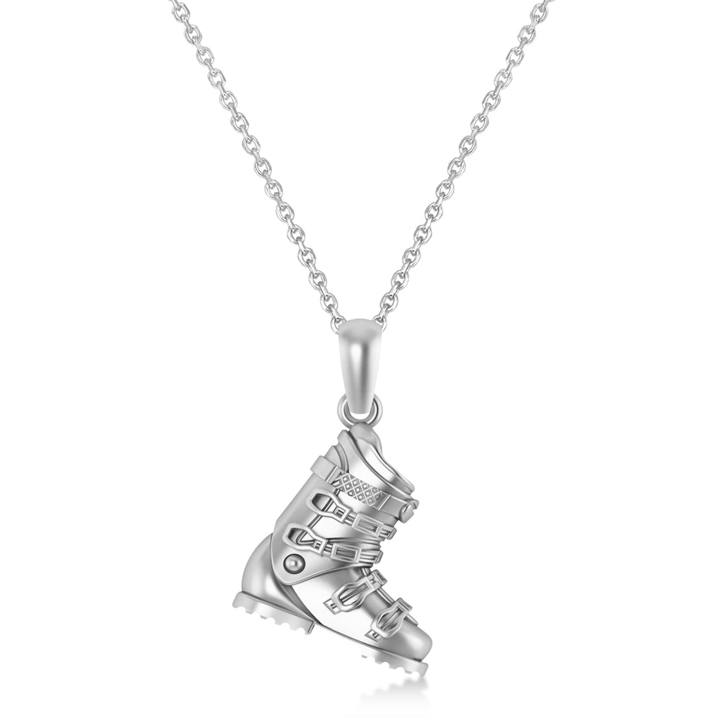 Ski Boot Charm Pendant Necklace 14K White Gold
