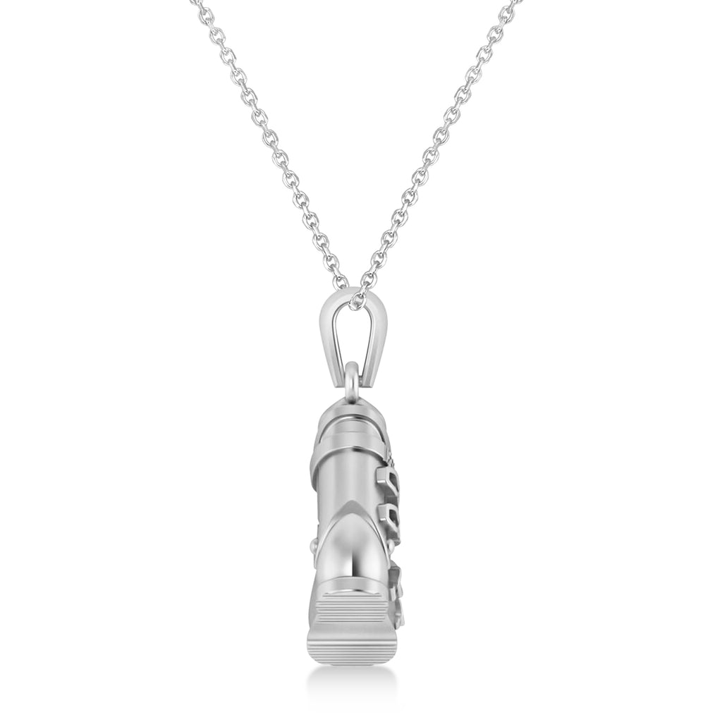 Ski Boot Charm Pendant Necklace 14K White Gold