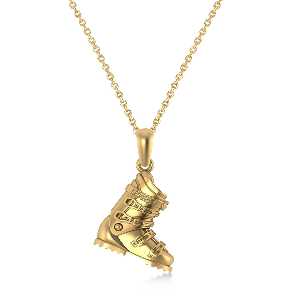 Ski Boot Charm Pendant Necklace 14K Yellow Gold