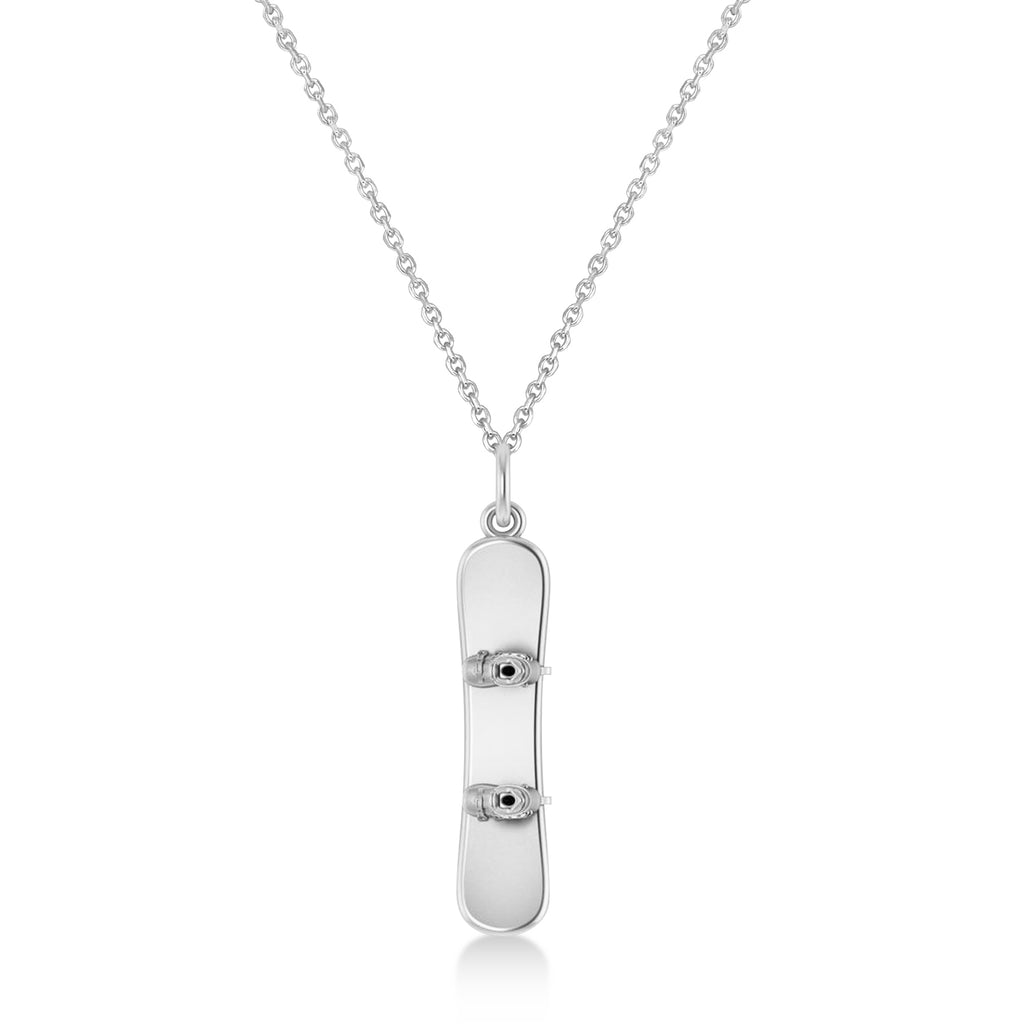 Snowboard with Boots Charm Pendant Necklace 14K White Gold