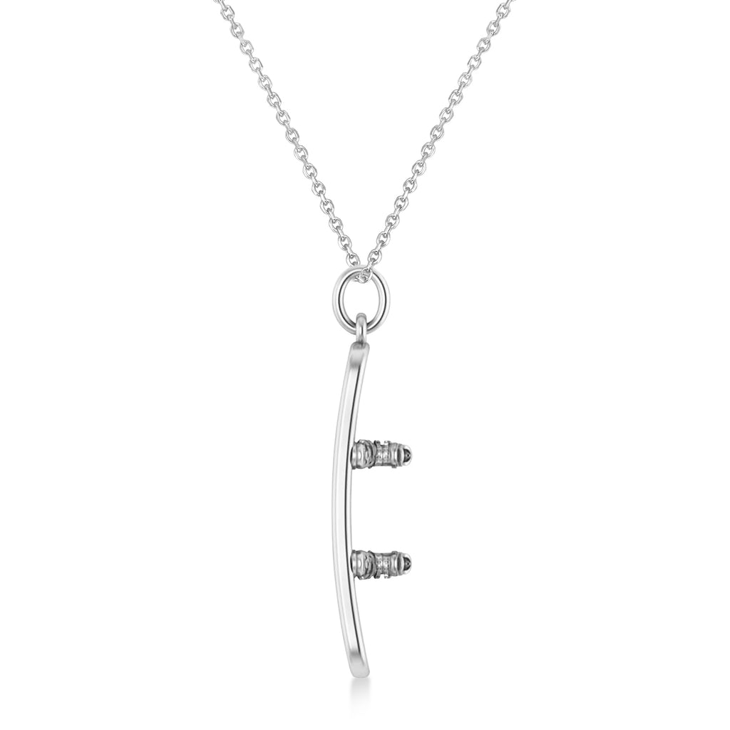 Snowboard with Boots Charm Pendant Necklace 14K White Gold