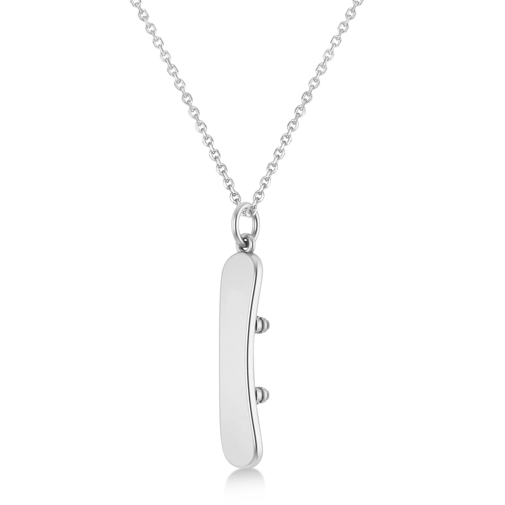 Snowboard with Boots Charm Pendant Necklace 14K White Gold