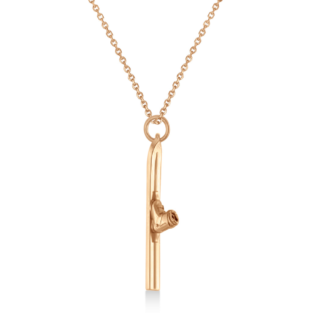 Skis with Boots Charm Pendant Necklace 14K Rose Gold