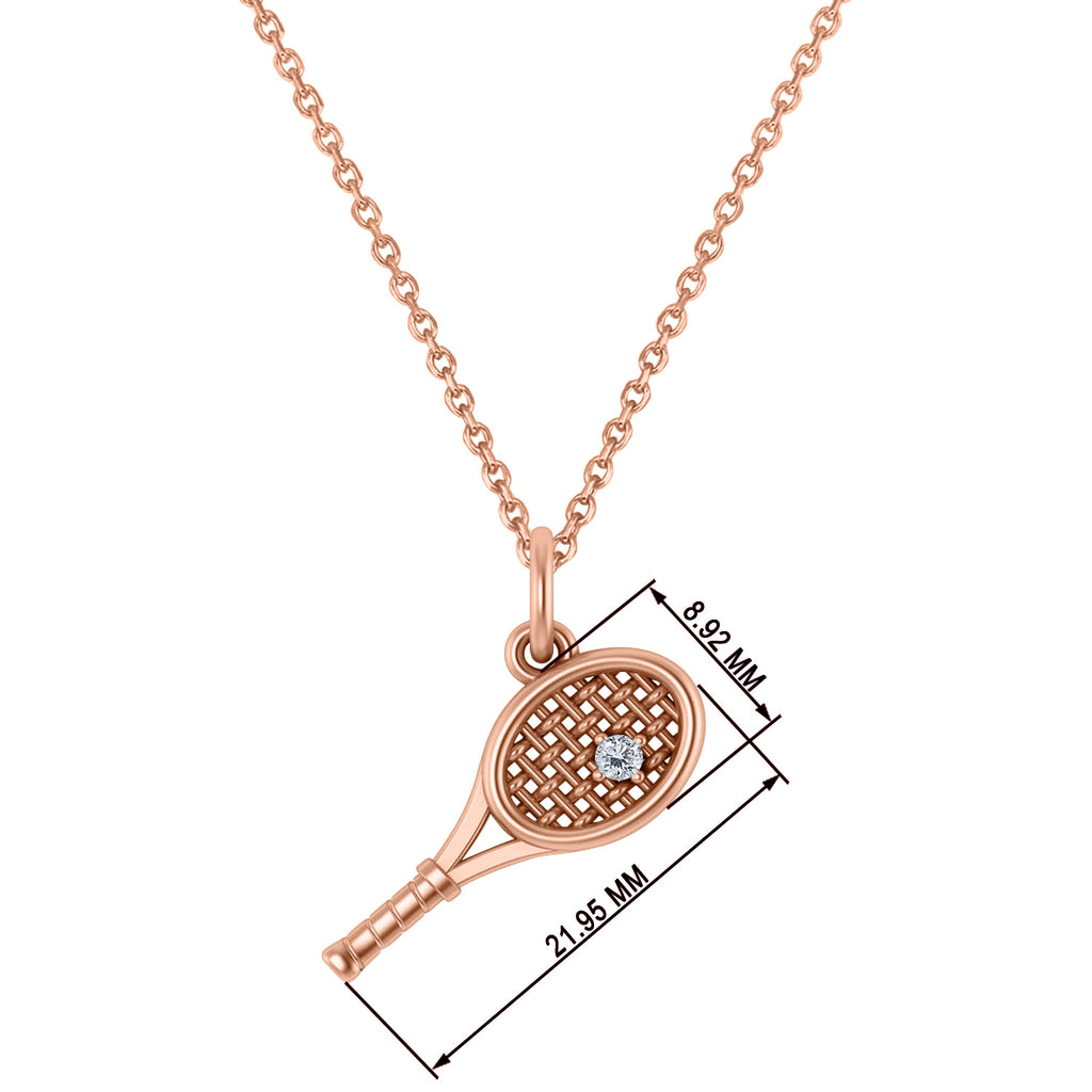 Tennis Racket With Diamond Ball Charm Pendant Necklace 14K Rose Gold (0.03ct)