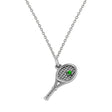 Tennis Racket With Emerald Ball Charm Pendant Necklace 14K White Gold (0.03ct)
