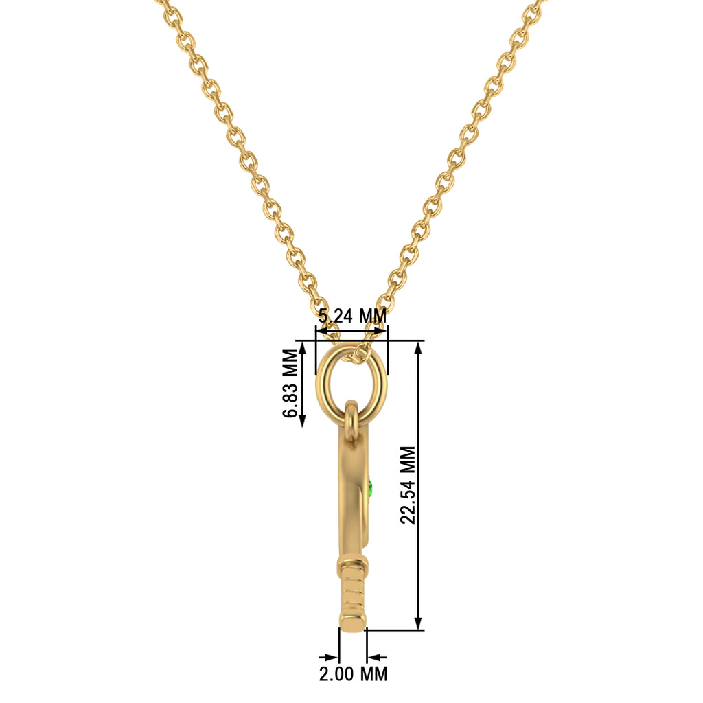 Tennis Racket With Emerald Ball Charm Pendant Necklace 14K Yellow Gold (0.03ct)