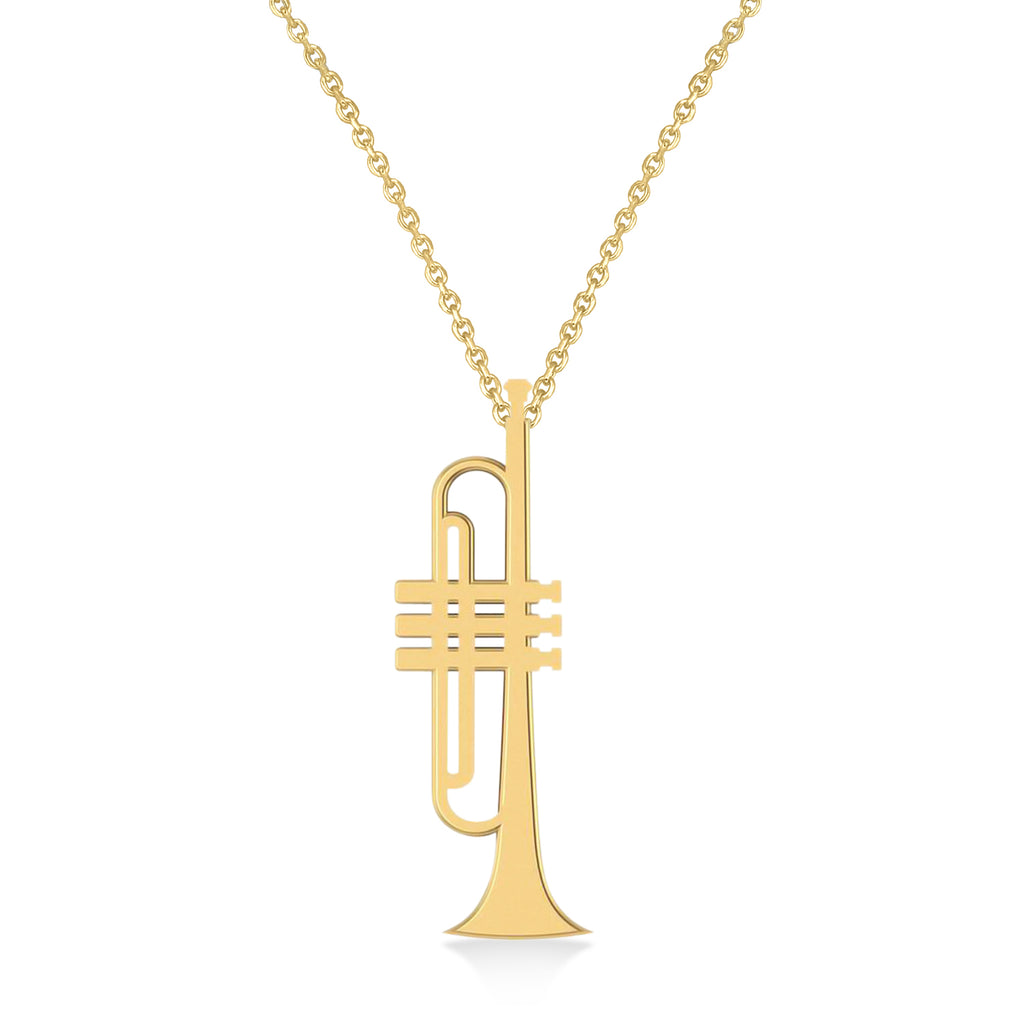 Trumpet Music Pendant Necklace 14K Yellow Gold