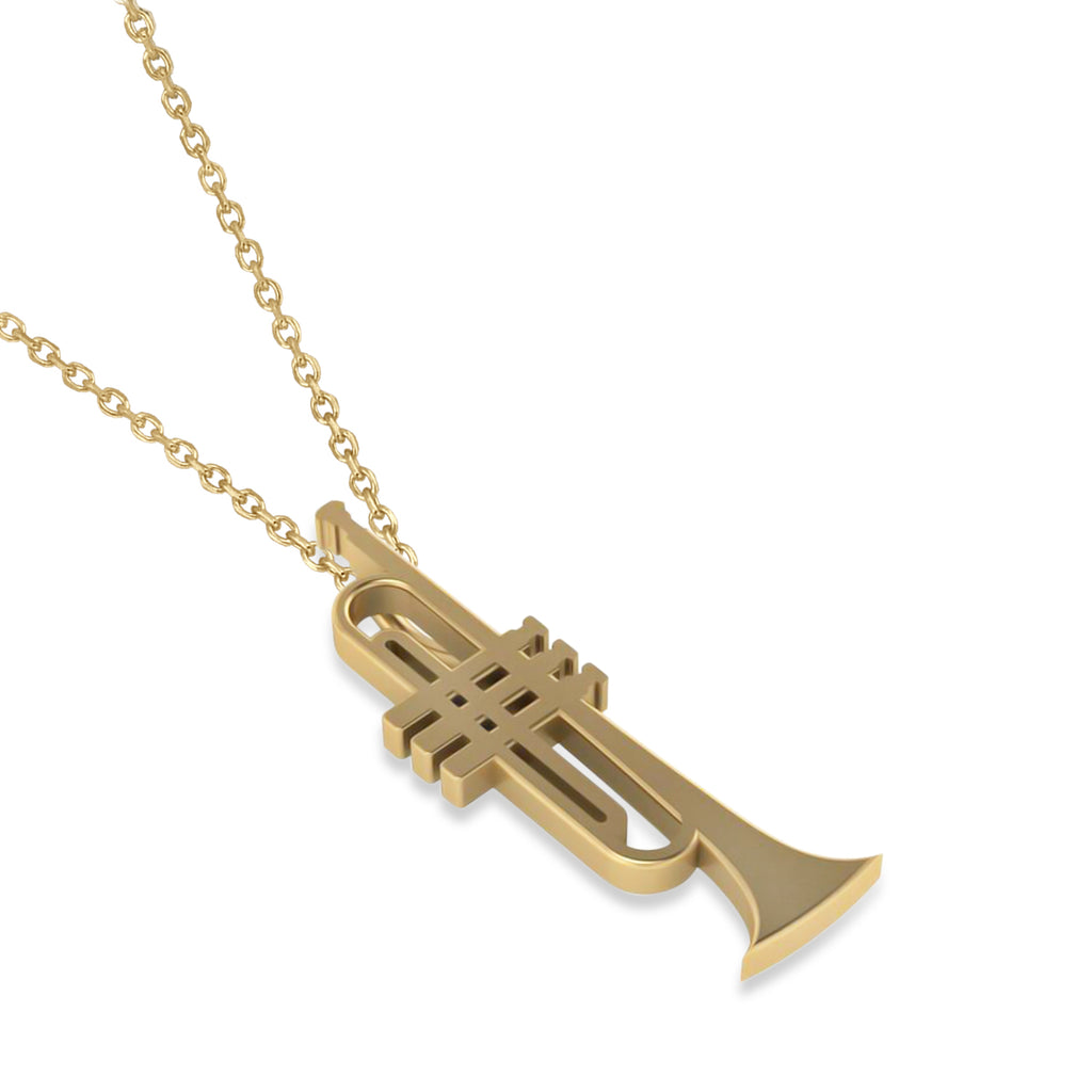 Trumpet Music Pendant Necklace 14K Yellow Gold