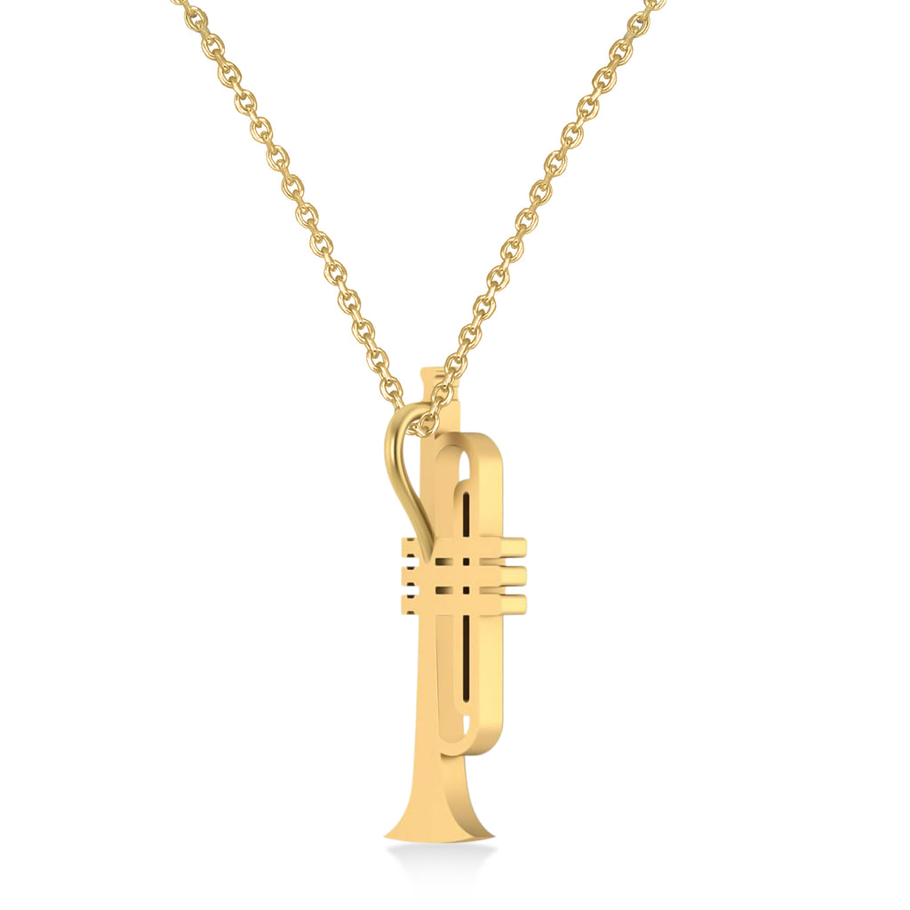 Trumpet Music Pendant Necklace 14K Yellow Gold