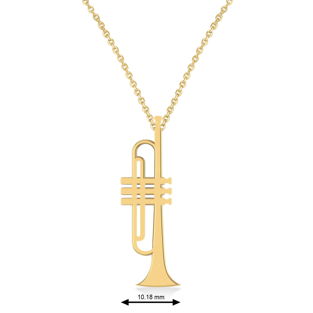 Trumpet Music Pendant Necklace 14K Yellow Gold