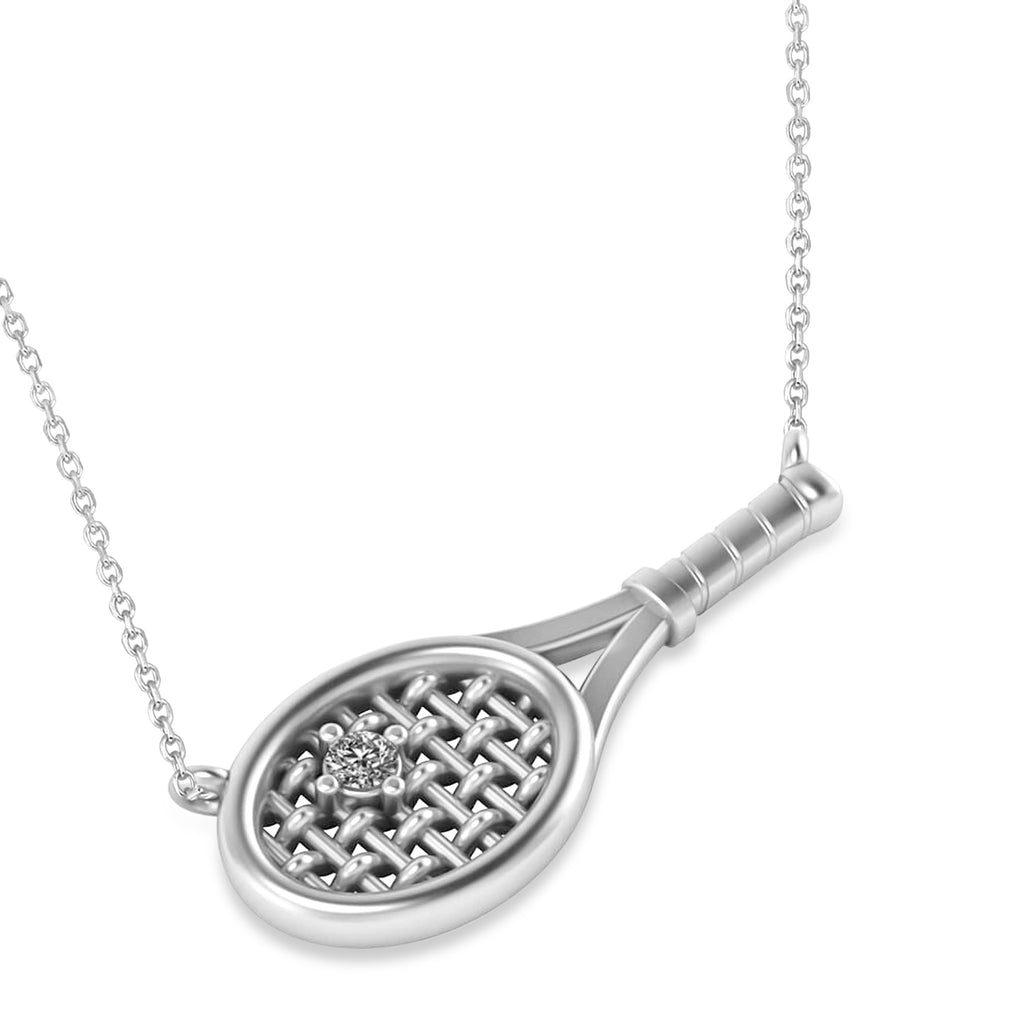 Tennis Racket with Diamond Ball Pendant Necklace in Sterling Silver (0.05ct)