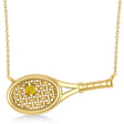 Tennis Racket with Yellow Sapphire Ball Pendant Necklace 14K Yellow Gold (0.05ct)
