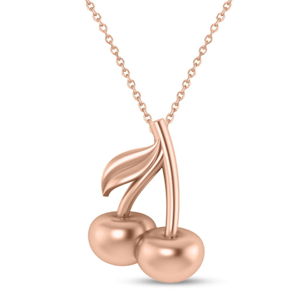 Cherries Charm Pendant Necklace 14K Rose Gold