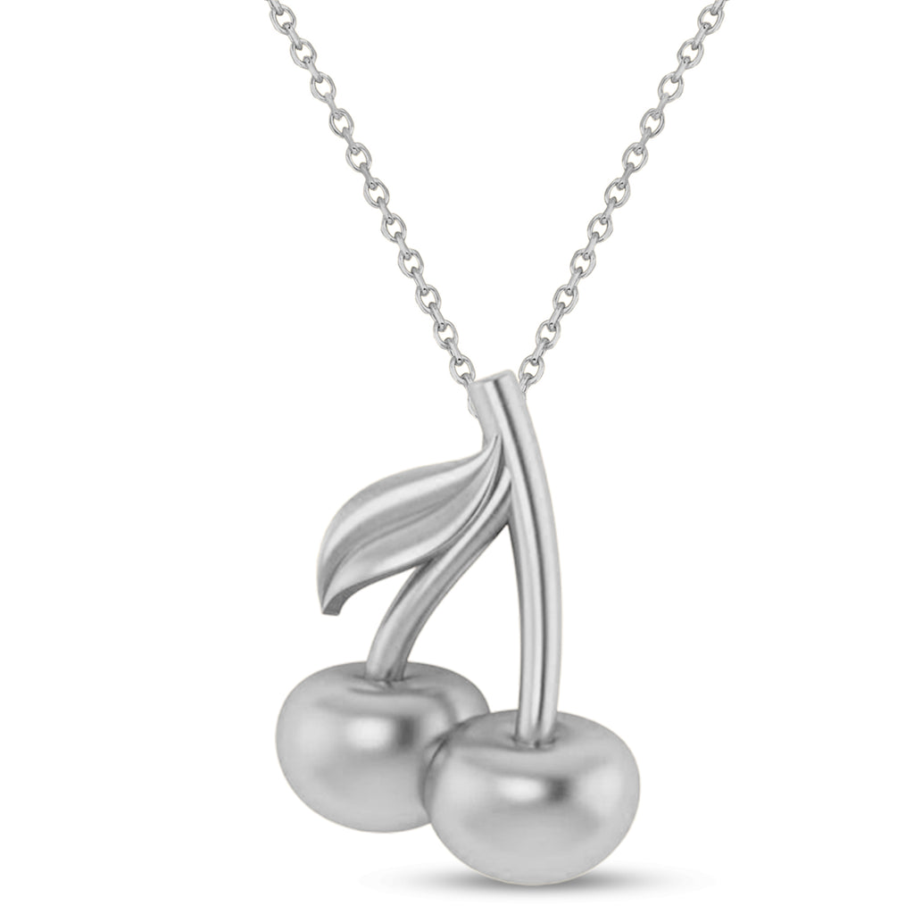 Cherries Charm Pendant Necklace 14K White Gold