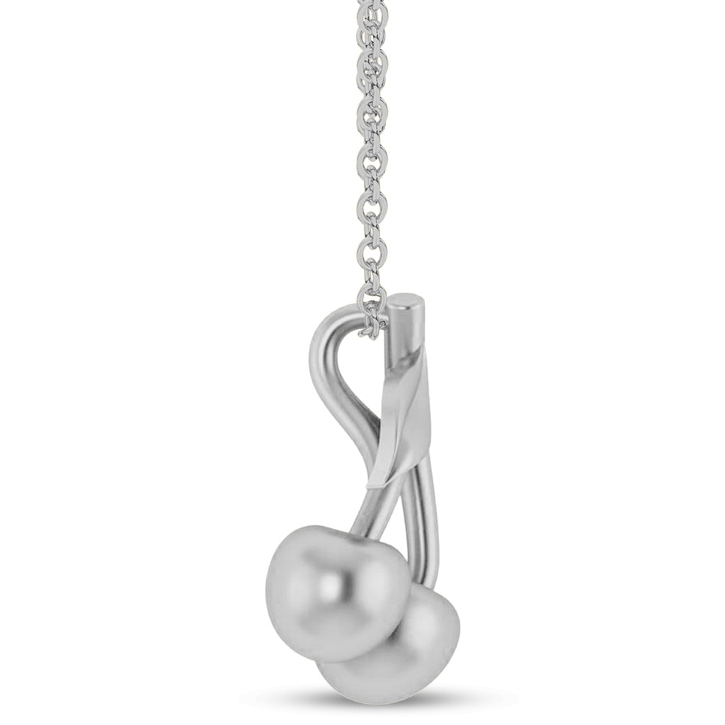 Cherries Charm Pendant Necklace 14K White Gold