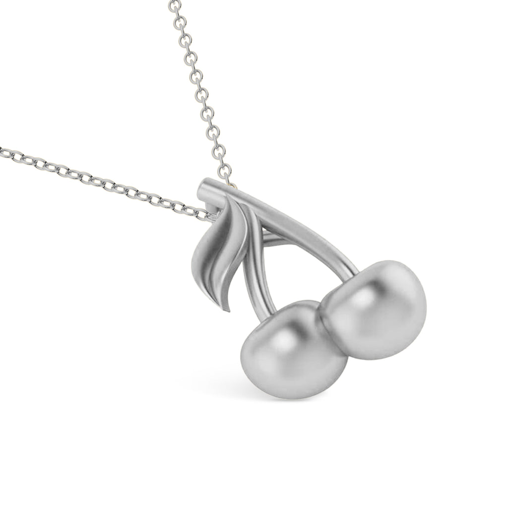 Cherries Charm Pendant Necklace 14K White Gold