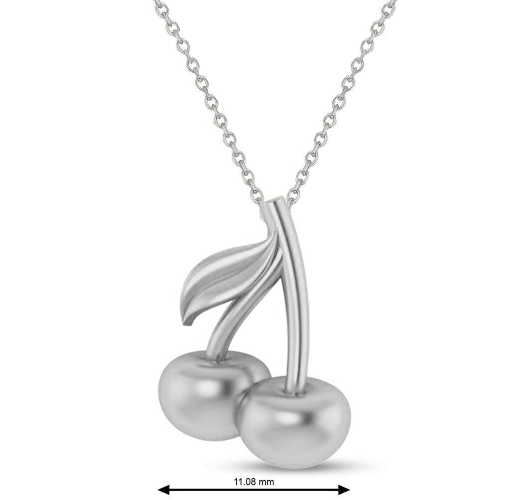 Cherries Charm Pendant Necklace 14K White Gold
