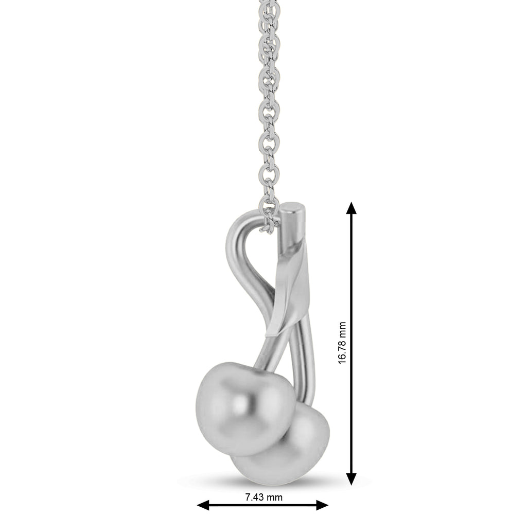 Cherries Charm Pendant Necklace 14K White Gold