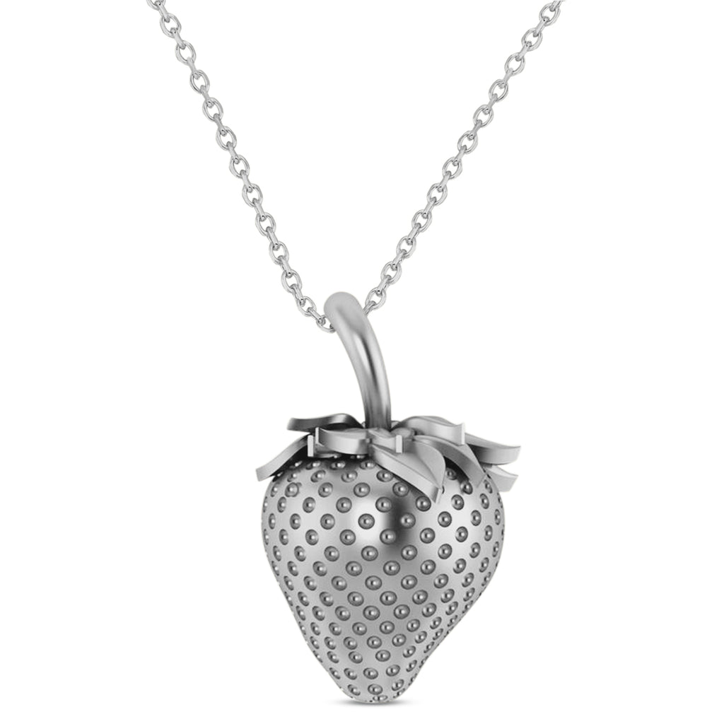 Strawberry Charm Pendant Necklace 14K White Gold