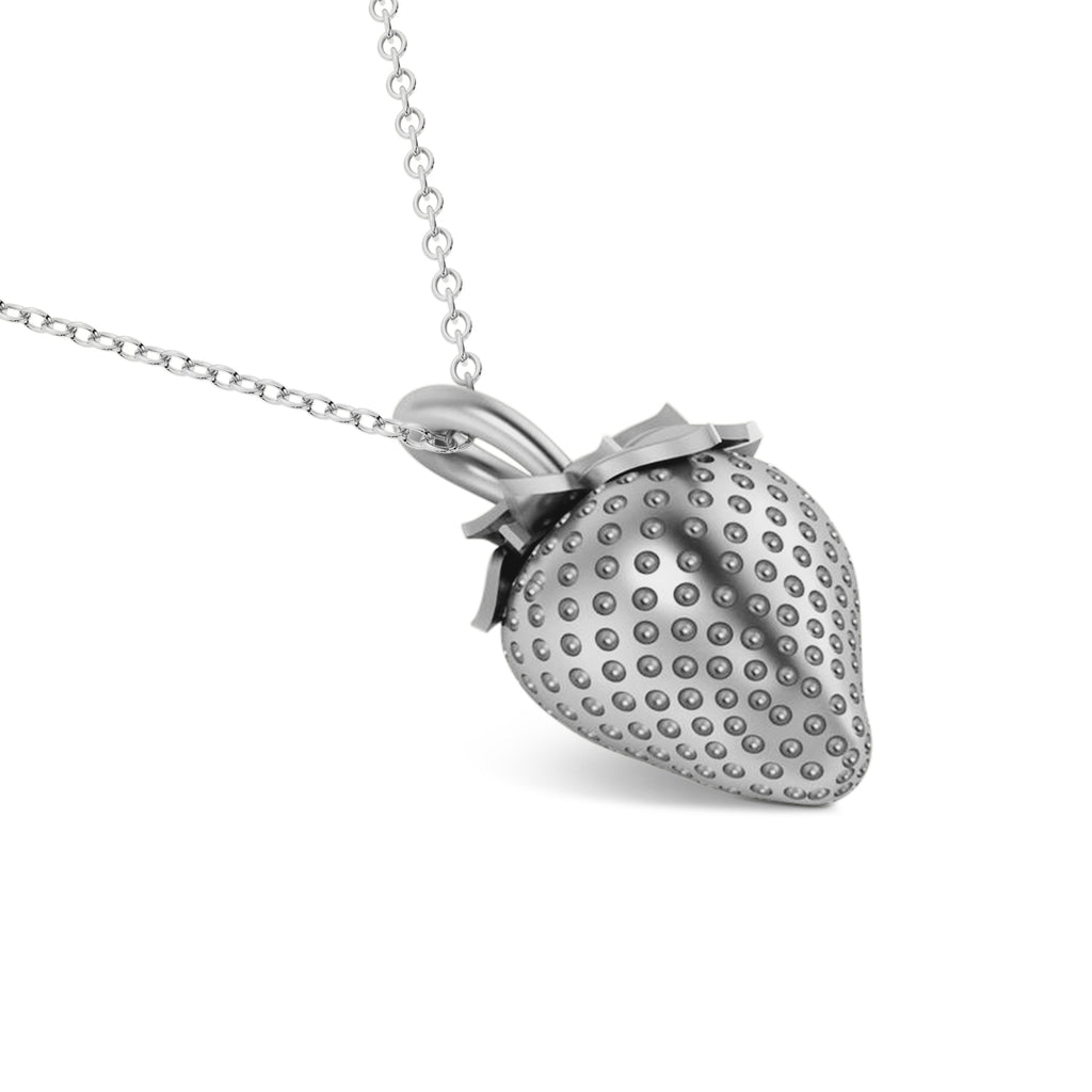 Strawberry Charm Pendant Necklace 14K White Gold