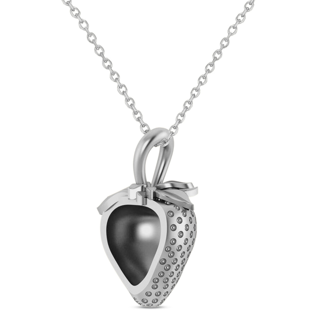 Strawberry Charm Pendant Necklace 14K White Gold