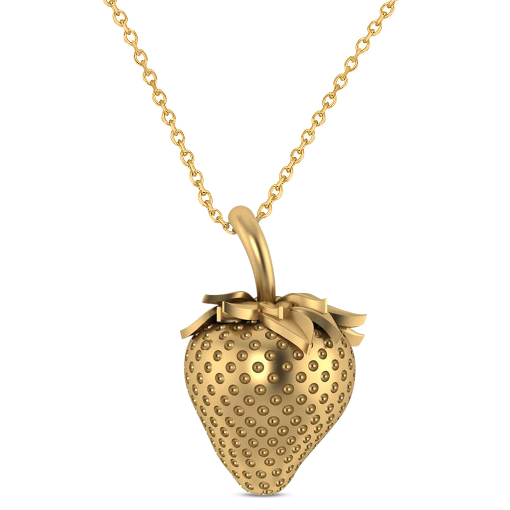 Strawberry Charm Pendant Necklace 14K Yellow Gold