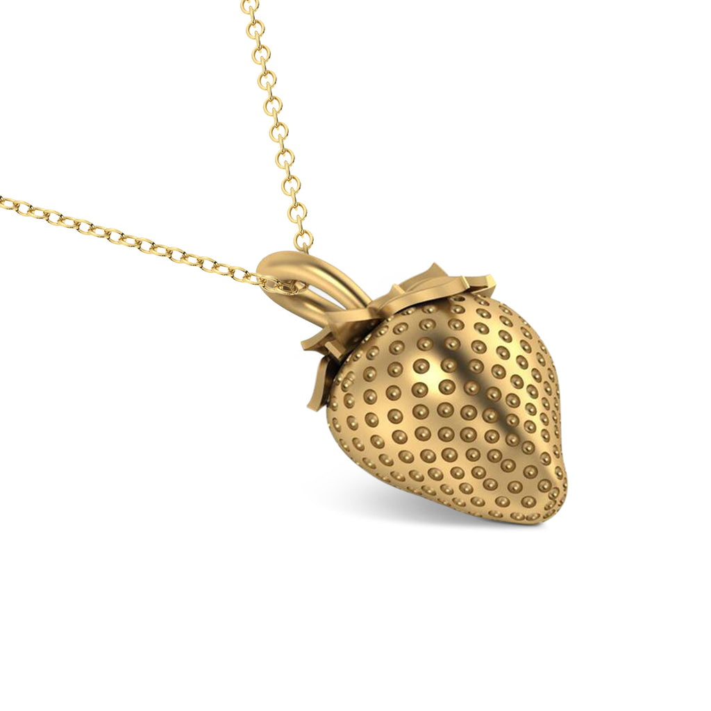Strawberry Charm Pendant Necklace 14K Yellow Gold