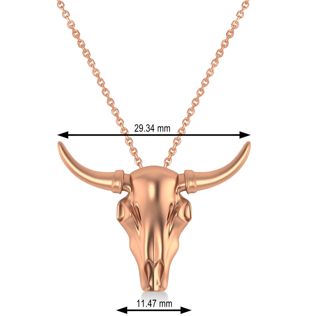 Steer Head Charm Pendant Necklace 14K Rose Gold