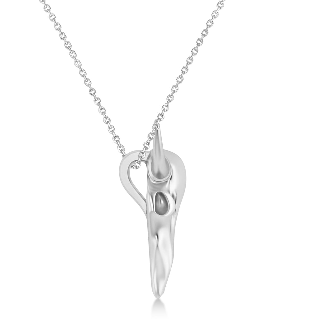 Steer Head Charm Pendant Necklace 14K White Gold