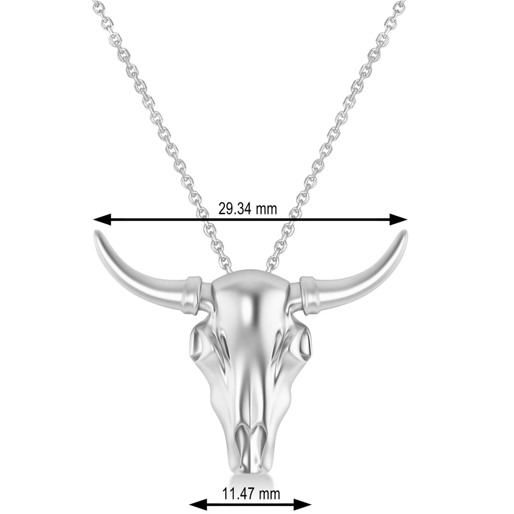 Steer Head Charm Pendant Necklace 14K White Gold
