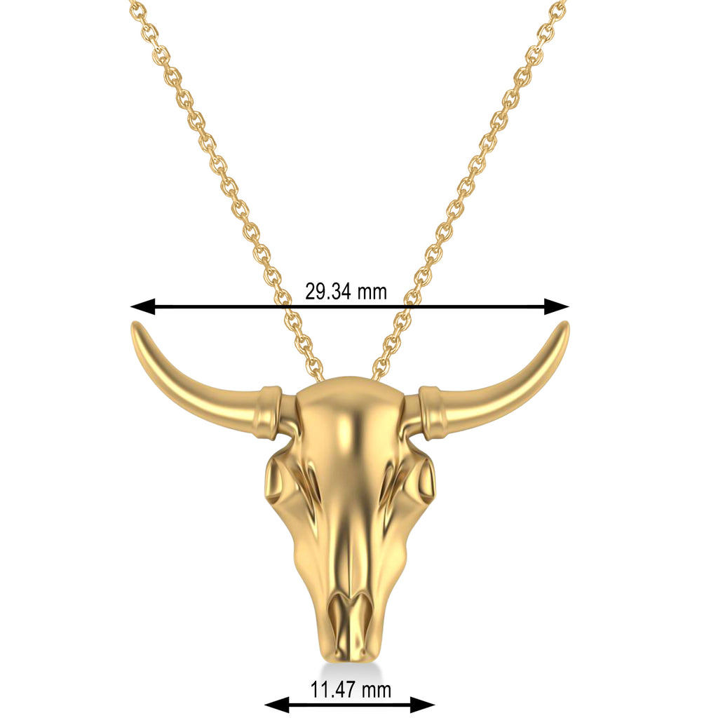 Steer Head Charm Pendant Necklace 14K Yellow Gold