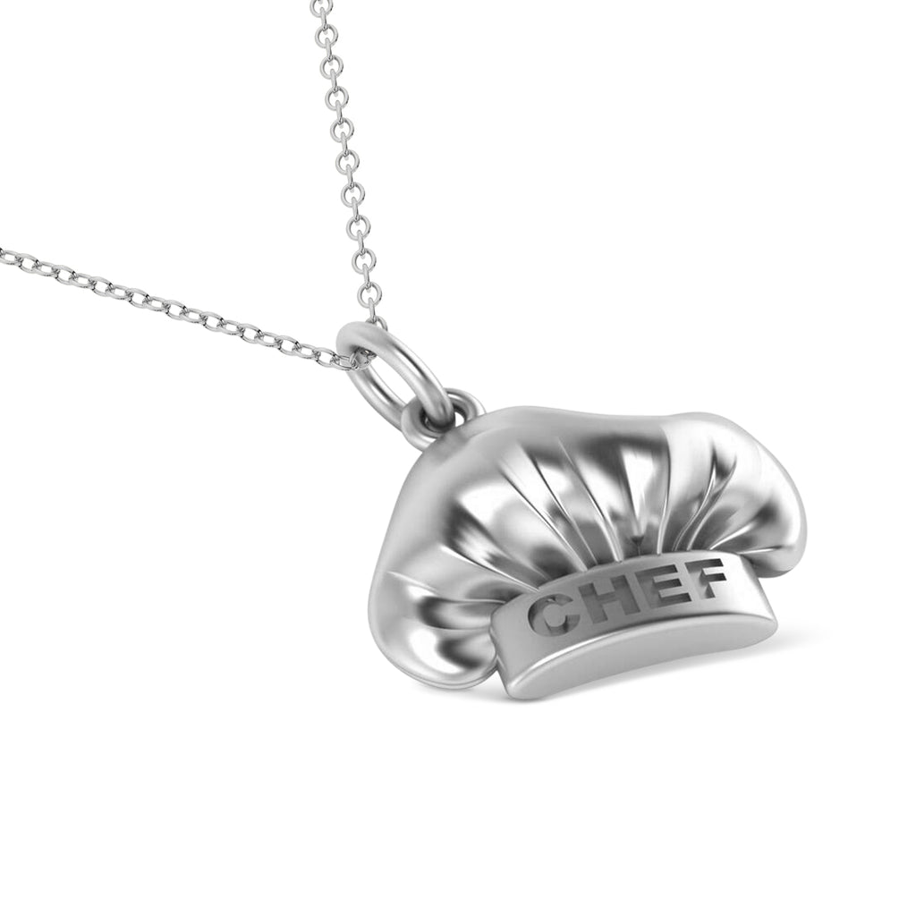 Chef's Hat Charm Pendant Necklace 14K White Gold