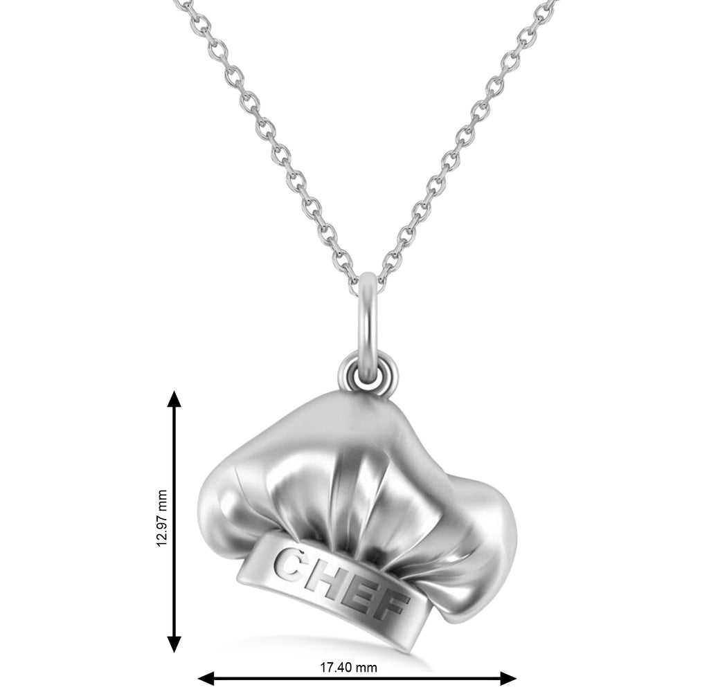 Chef's Hat Charm Pendant Necklace 14K White Gold