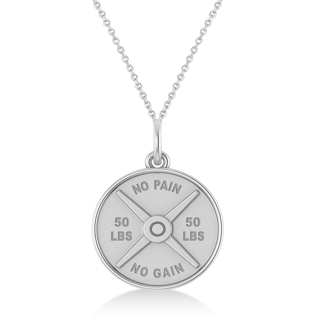 Weight Plate Charm Men's Pendant Necklace 14K White Gold