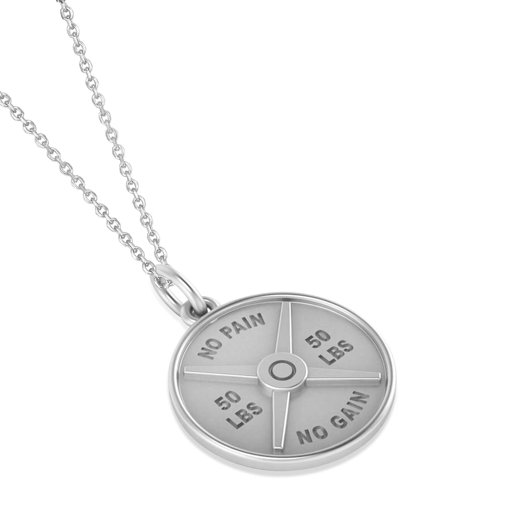 Weight Plate Charm Men's Pendant Necklace 14K White Gold
