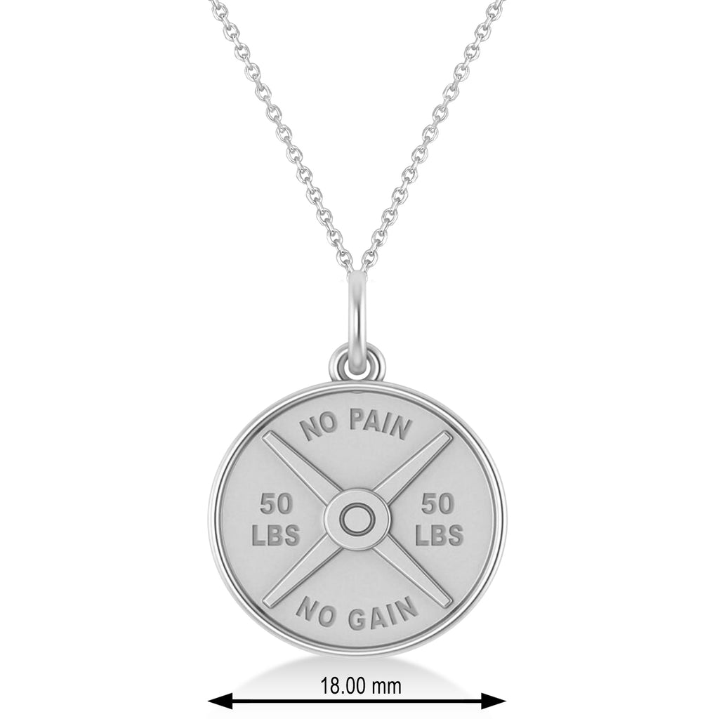 Weight Plate Charm Men's Pendant Necklace 14K White Gold
