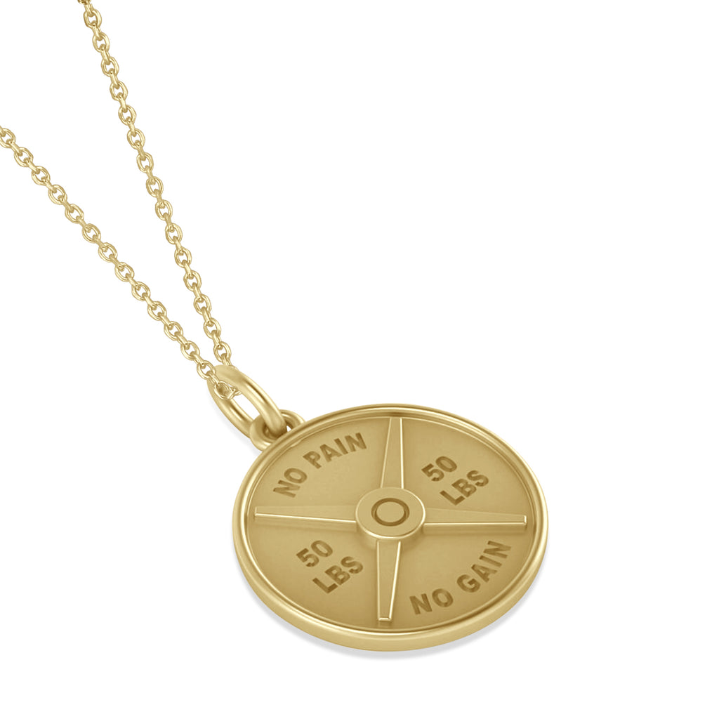 Weight Plate Charm Men's Pendant Necklace 14K Yellow Gold