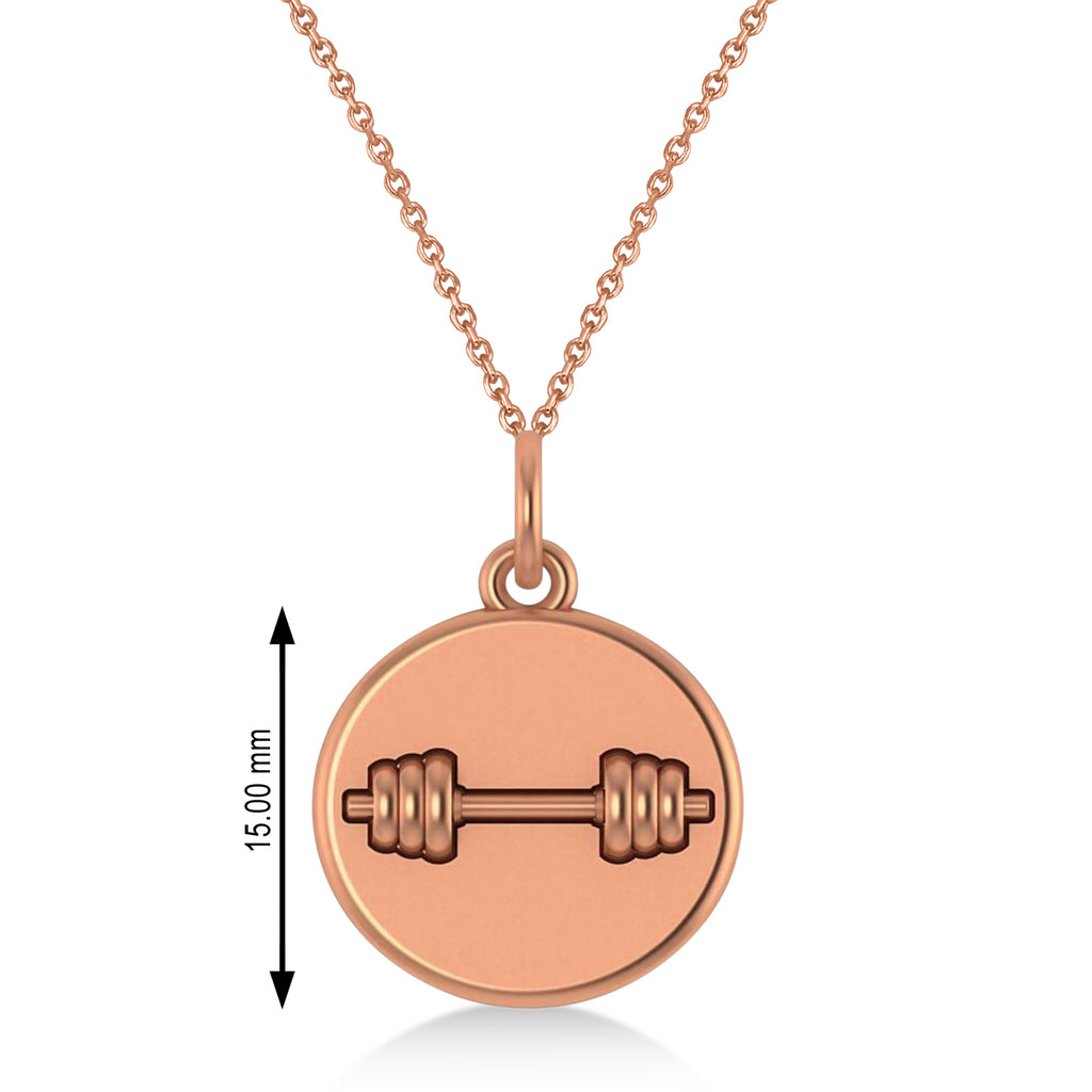 Dumbbell Disc Charm Men's Pendant Necklace 14K Rose Gold