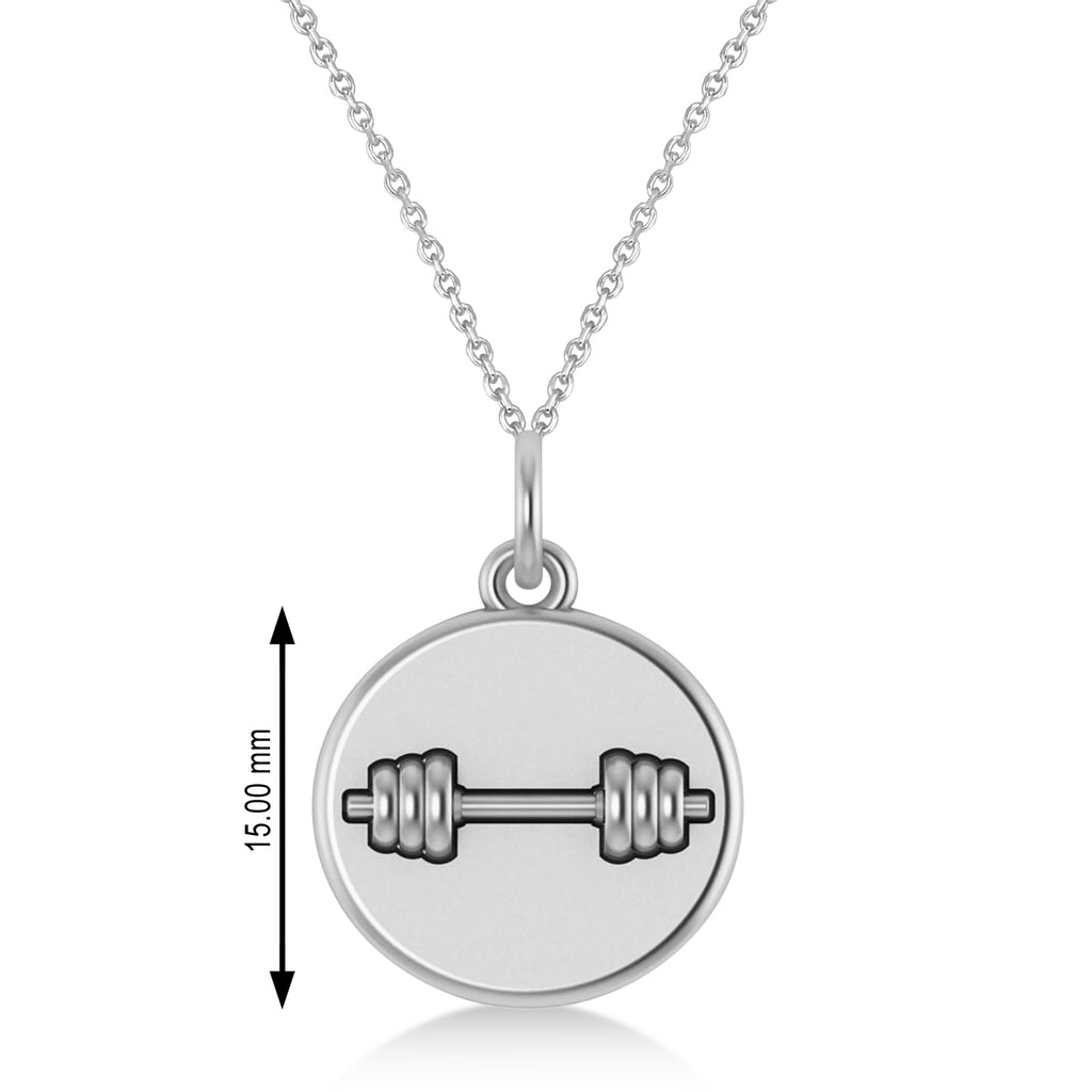 Dumbbell Disc Charm Men's Pendant Necklace 14K White Gold