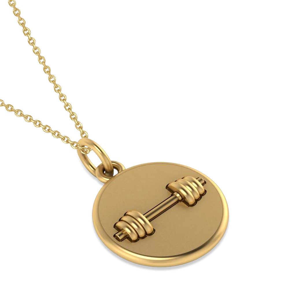 Dumbbell Disc Charm Men's Pendant Necklace 14K Yellow Gold